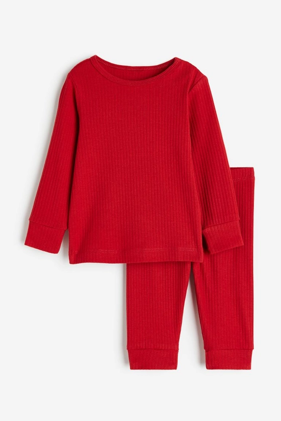 Ribbed cotton set - Round neck - Long sleeve - Red - Kids | H&M GB