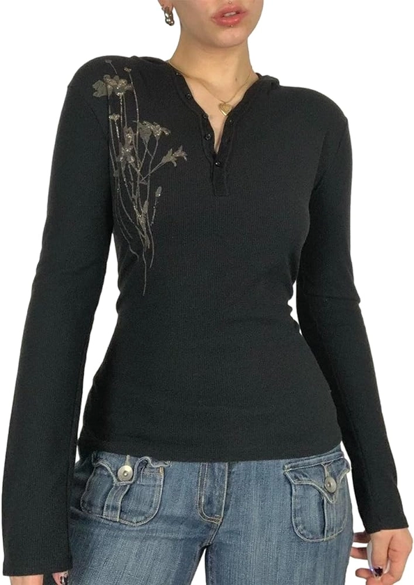 Women Teen Girls Fairy Grunge Clothes Y2k Long Sleeve Baggy Shirt Graphic Baby Tee Fall Vintage Streetwear T-Shirt