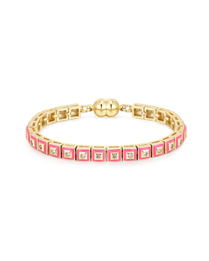 Pyramid Stud Tennis Bracelet- Hot Pink- Gold