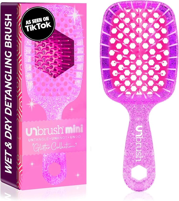 FHI Heat UNbrush Mini Detangler Brush for Pain-Free Brushing on All Wet or Dry Hair Types — Durable Duoflex Anti-Static Bristles, Lightweight Handle, Vented Mini Hair Brush