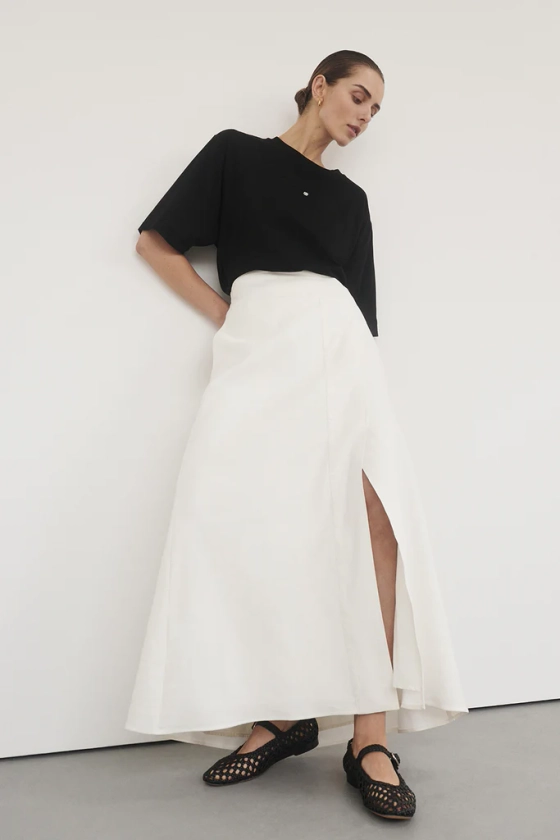 GEMMA OFF WHITE MIDI SKIRT