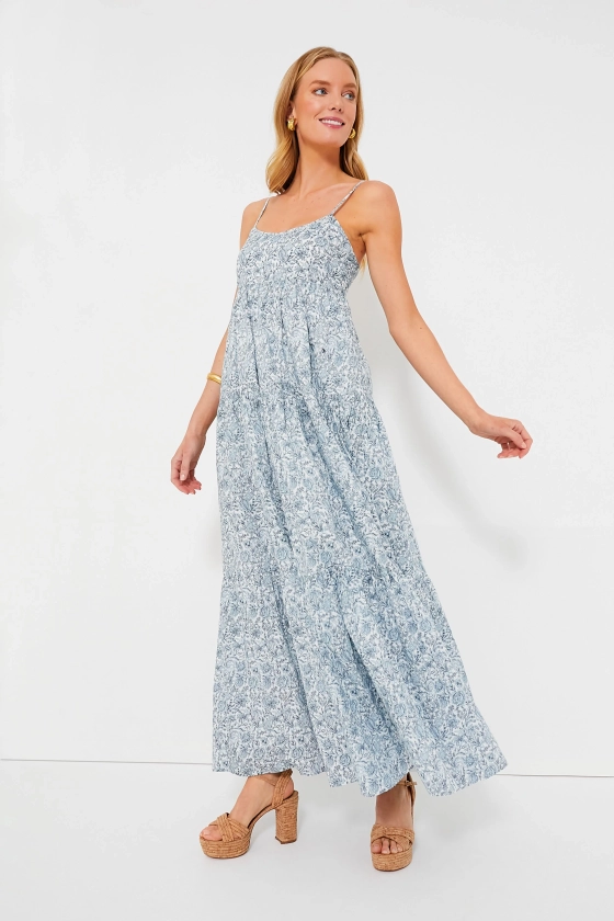 Blue and White Floral Tiered Teresa Maxi Dress | Hyacinth House