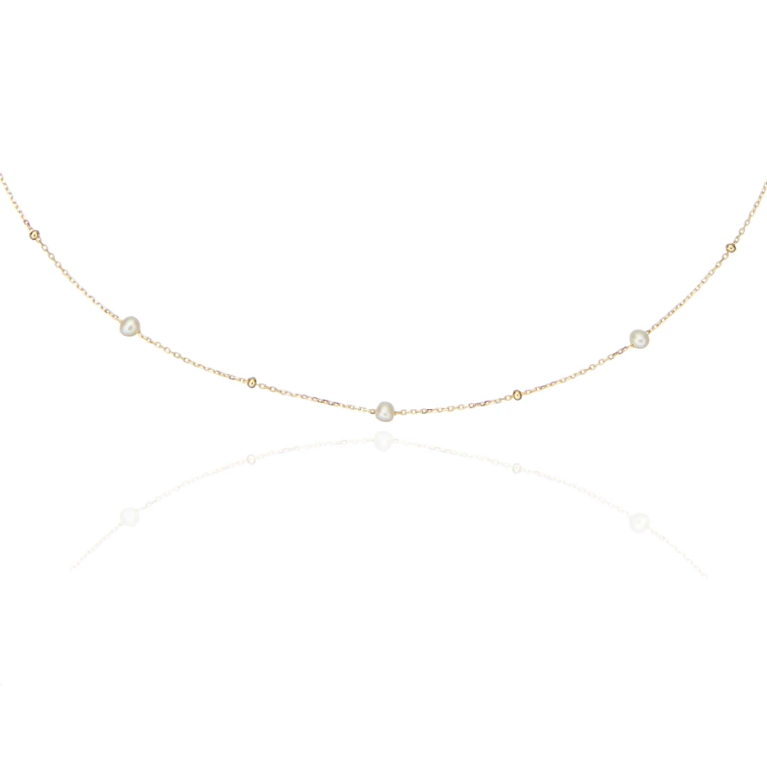 Gold Five Pearl Satellite Necklace