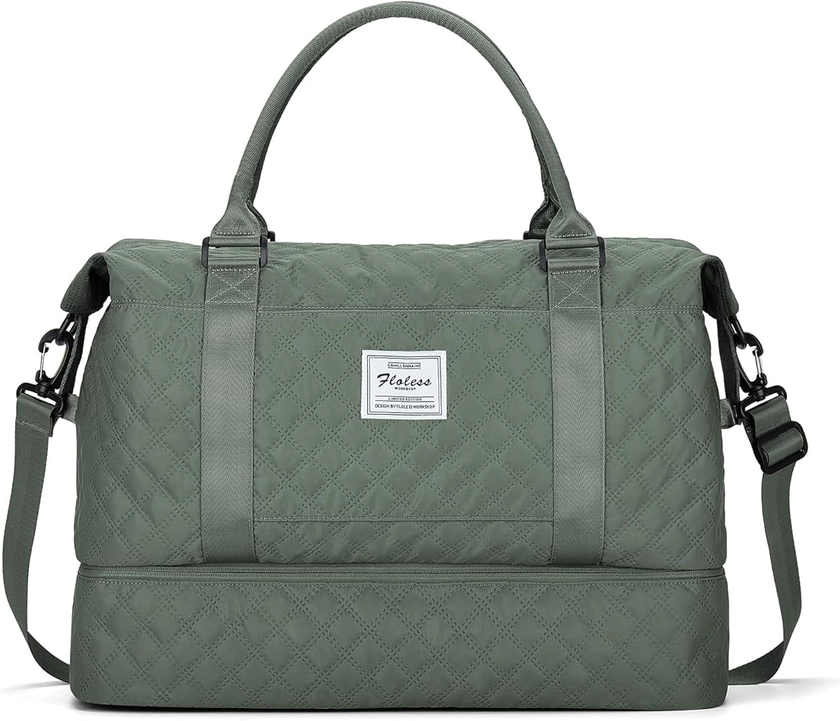 Sac de Voyage pour Femme, Sac de Bagage à Main Léger, Sac de Sport de Gym avec Compartiment à Chaussures, Imperméable Sac de Week-End Sac d'Hôpital avec Sac Humide Séparé,H8-Vert Militaire