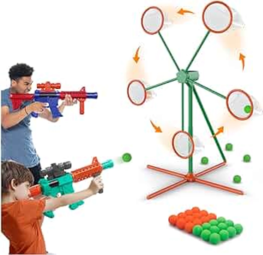 Shooting Games Toys for Age 5 6 7 8 9 10+ Year Old Boys, Kids Toy Sports & Outdoor Game with Moving Shooting Target & 2 Popper Air Toy Guns & 24 Foam Balls, Gifts for Boys and Girls