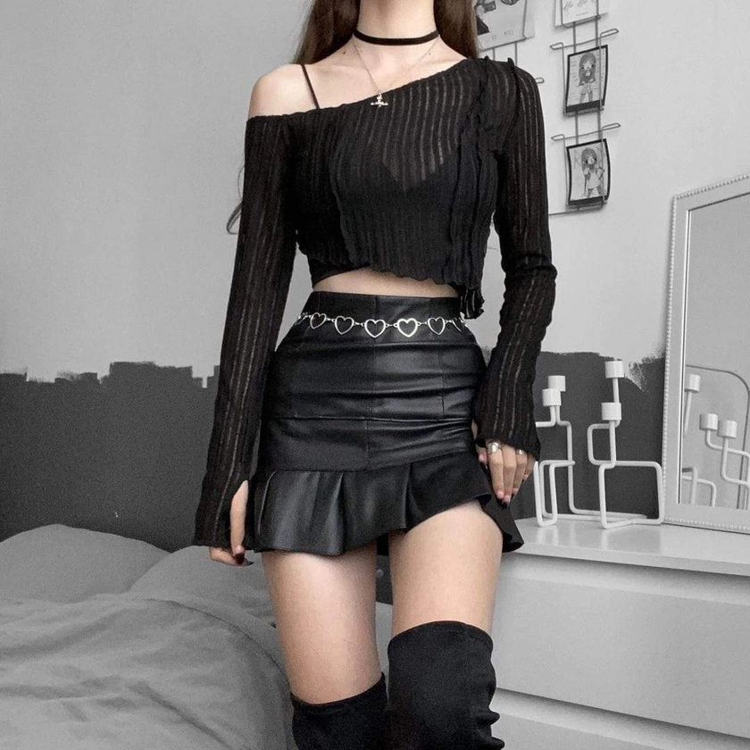 Women's Punk Slash Shoulder Sheer T-shirt