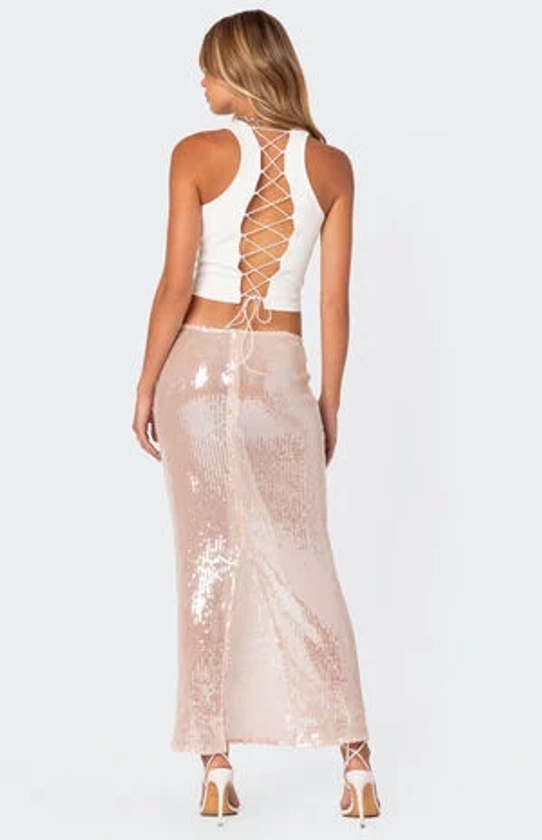 Edikted Riki Sheer Sequin Maxi Skirt | PacSun