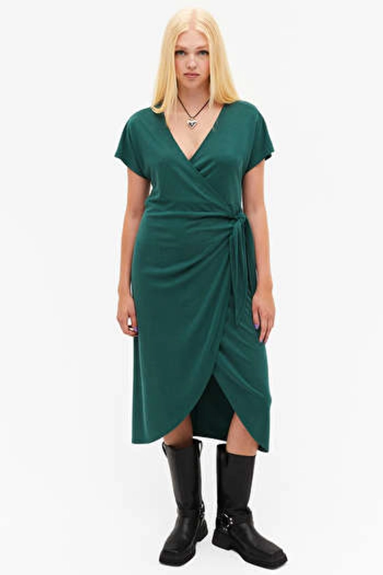 Super-soft midi knot dress - Khaki green - Monki GB