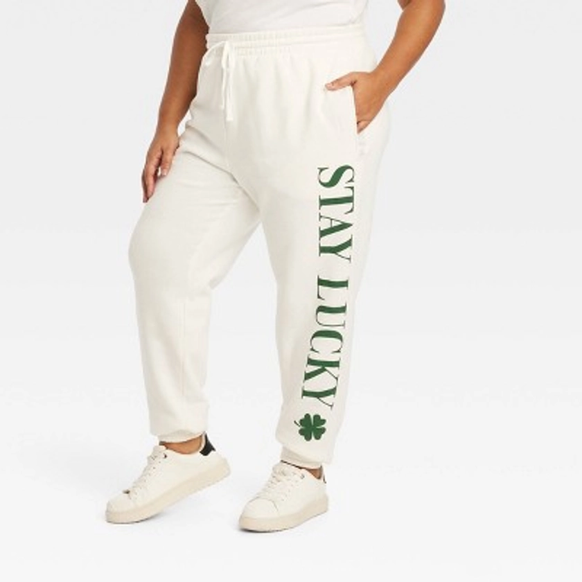 Women's Stay Lucky Graphic Joggers - White