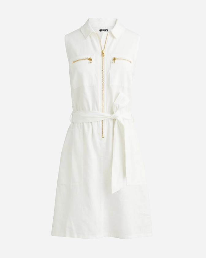Zip-front linen-blend dress