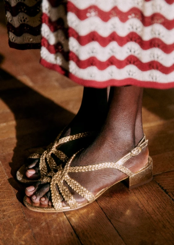 Rosa Low Sandals - Smooth braided gold - Metallic vegetable-tanned goat leather - Sézane