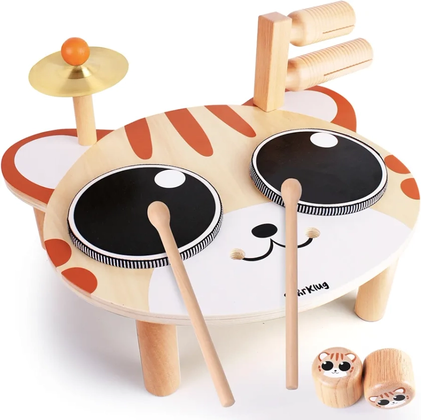 Kids Drum Set for Toddlers 1-3 Wooden Montessori Musical Instruments Toys with Shakers, All in One Baby Drum Set for 1 Year Old Percussion Instrument Music Toy Little Boys Girls Months