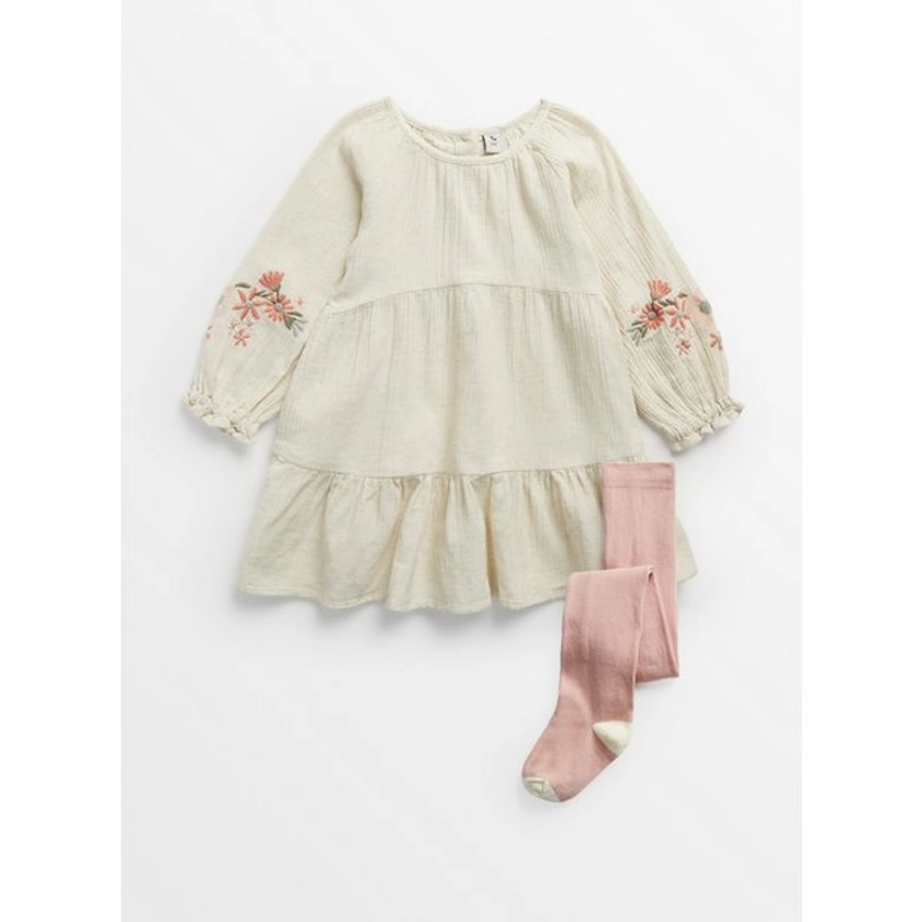 Buy Cream Linen Blend Dress & Pink Tights 1-2 years | Dresses, jumpsuits and outfits | Tu