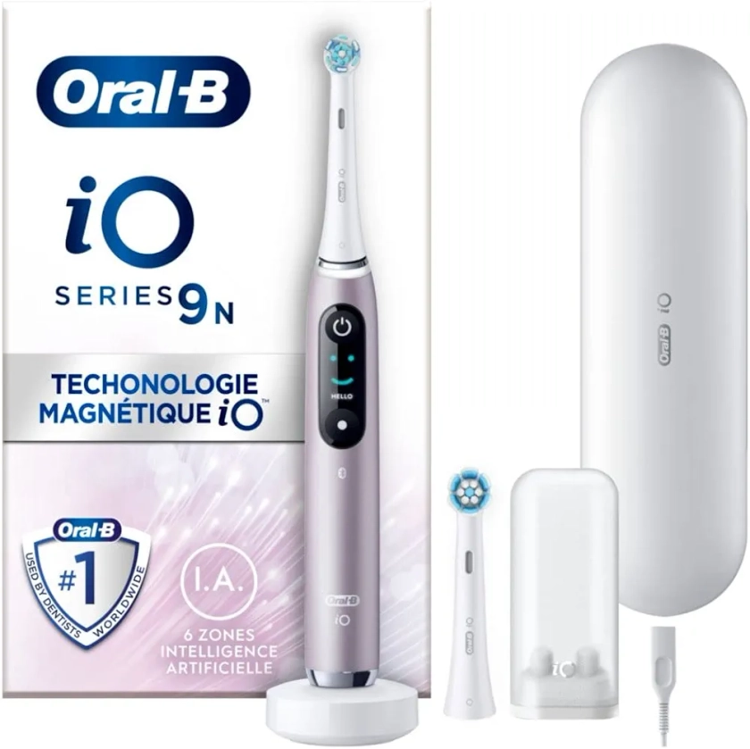 Oral-B iO 9N Brosse À Dents Électrique Rose Quartz Connectée Bluetooth, 2 Brossettes, 1 Étui De Voyage Chargeur