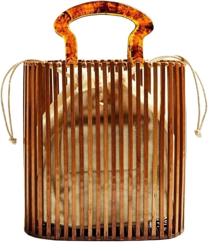 Womens Fashion Bamboo Bag with Acrylic Handle Bucket Bag Summer Beach Clutch Purse Handbags: Handbags: Amazon.com