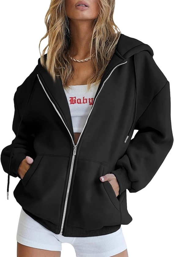 Trendy Queen Womens Zip Up Hoodies Long Sleeve Sweatshirts Fall Outfits Oversized Sweaters Casual Fashion Jackets