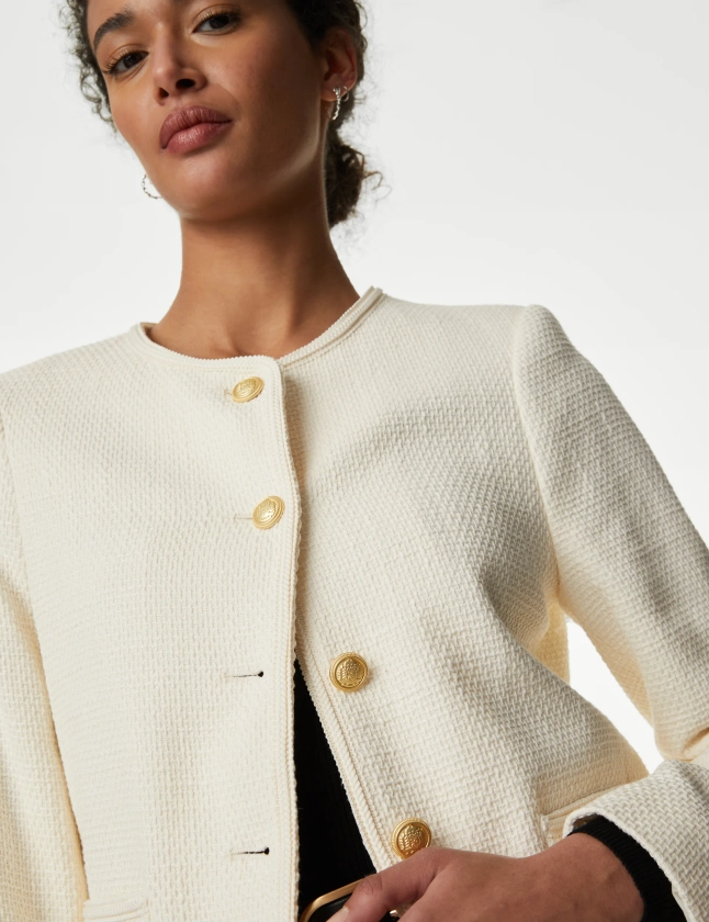 Pure Cotton Tweed Collarless Short Jacket | M&S Collection | M&S