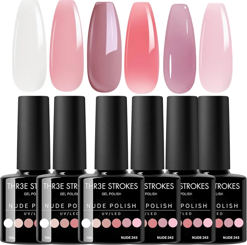 Buy THR3E STROKES Gel Nail Polish Set- 6 Colors Nude Gel Polish All Seasons Skin Tones Pink Neutral Brown Gel Polish Kit, Soak Off LED Gel Nail Kit Manicure DIY Home (UV/LED LAMP REQUIRED) WATERY SHADES NEED AT LEAST 3 LAYERS Online at Low Prices in India - Amazon.in