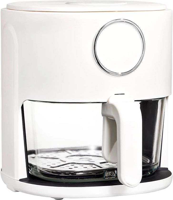 COOK WITH COLOR 1200W 4Qt Air Fryer: Stylish Design, Glass Basket, Dishwasher Safe, Digital Display, 6 Presets - Variable Temp 175°F to 400°F & 60-Min Timer - Cream