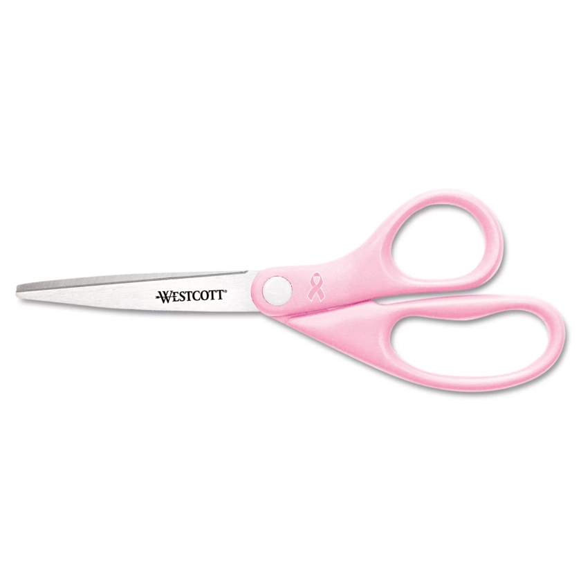 Westcott All Purpose Pink Ribbon Scissors, 8" Long, 3.5" Cut Length, Pink Straight Handle