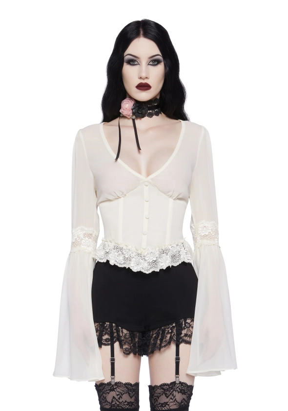 Widow Sheer Lace Bell Sleeve Blouse - Ivory