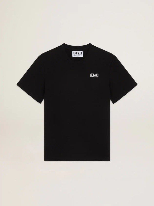 T-shirt noir collection Star avec logo et étoile blancs contrastés | Golden Goose