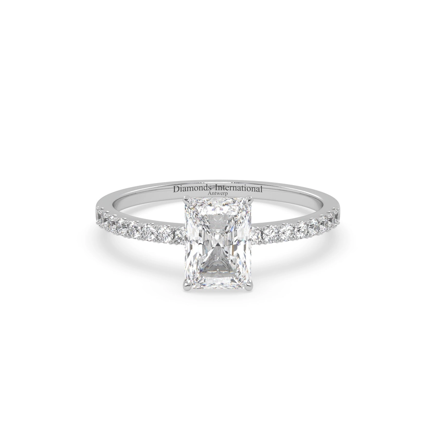 18K WHITE GOLD Emerald Cut Pave Set Diamond Ring