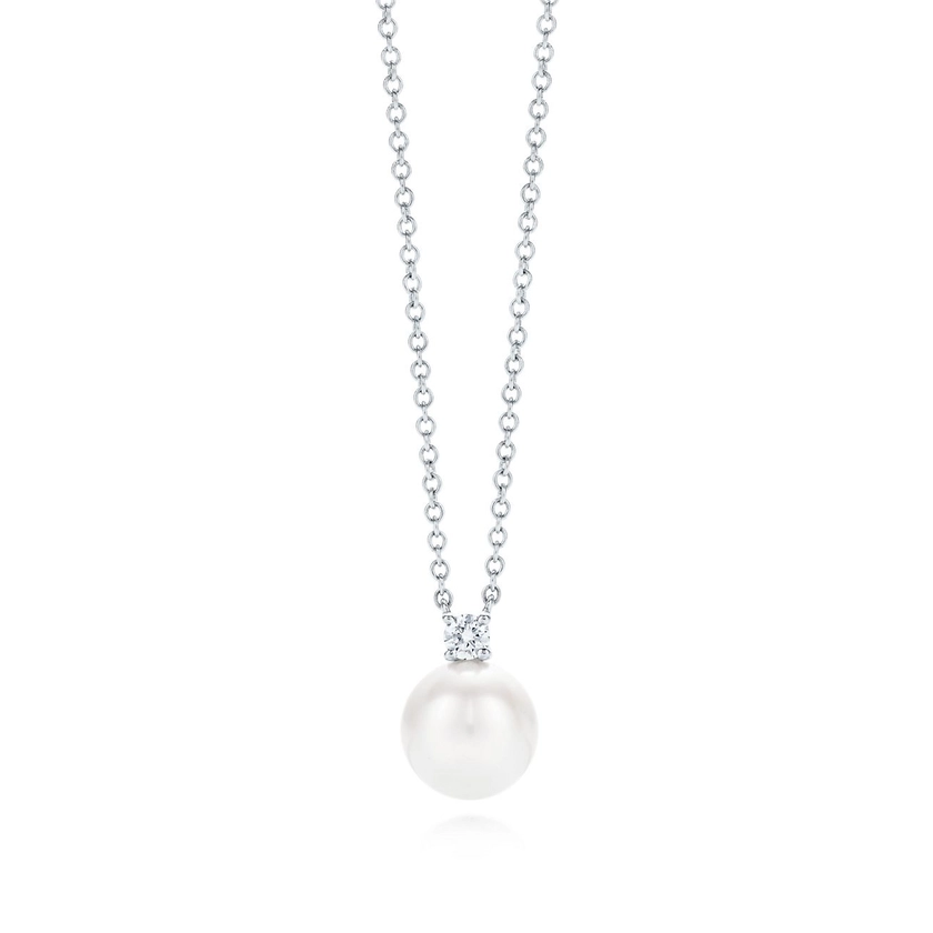 Tiffany Signature® Pearls pendant in 18k white gold with a pearl and a diamond. | Tiffany & Co. US