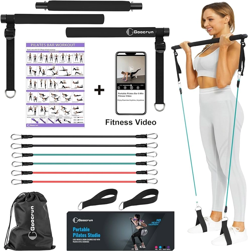 Goocrun Portable Pilates Bar Kit with Resistance Bands for Men and Women - 3 Set Exercise Bands (15, 20, 30 LB) - Home Gym， Workout Kit for Body Toning – with Fitness Video (Black) : Amazon.com.au: Sports, Fitness & Outdoors