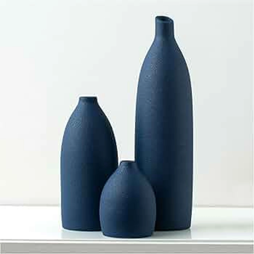 Matte Blue Vase Set Navy Blue Decor Coastal Decor Vases for Kitchen Island Living Room Office Table Fireplace Mantle Decorations & Bathroom Shelf Decor Centerpiece Table Decorations Ceramic