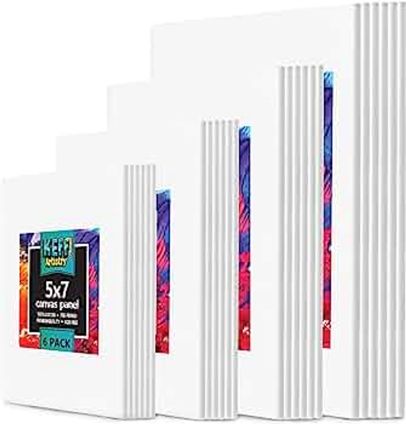 KEFF Canvas Boards for Painting - 24 Pack Art Paint Canvases 5x7, 8x10, 9x12, 11x14 Canvas Panels - 100% Cotton Primed Painting Supplies for Acrylic, Oil, Watercolor & Tempera