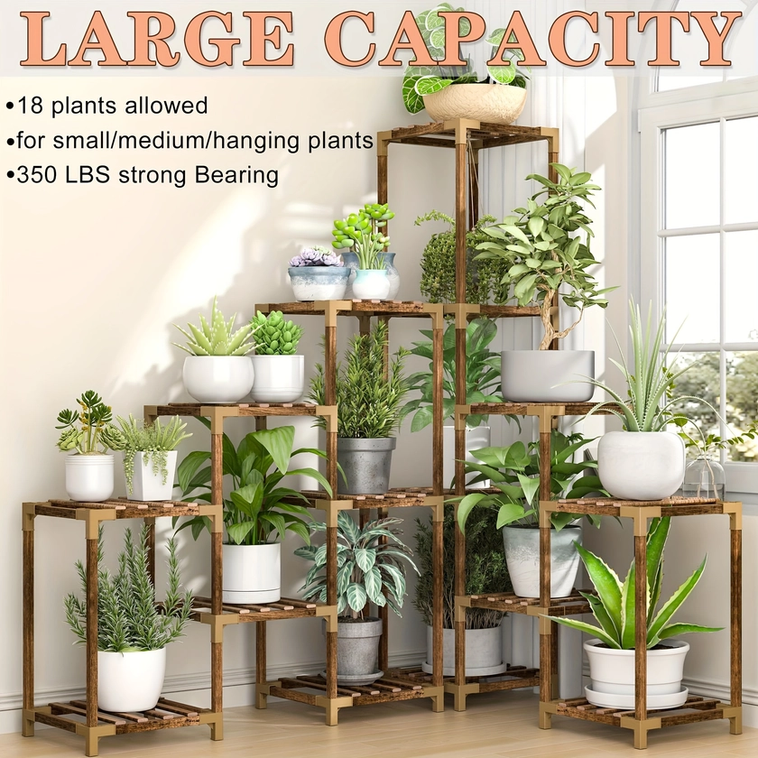 1 Pack, 15 Tier Corner Plant Stand Indoor Outdoor For Multiple Plants, Large Tall Plant Shelf Rack Table Holder With Hanging Space Flower Stand For Patio Porch Balcony Garden Boho Decor