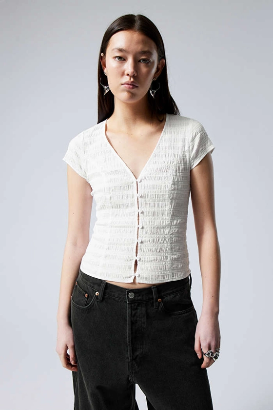 Structured Short Sleeve Cotton Top - White - Weekday NL