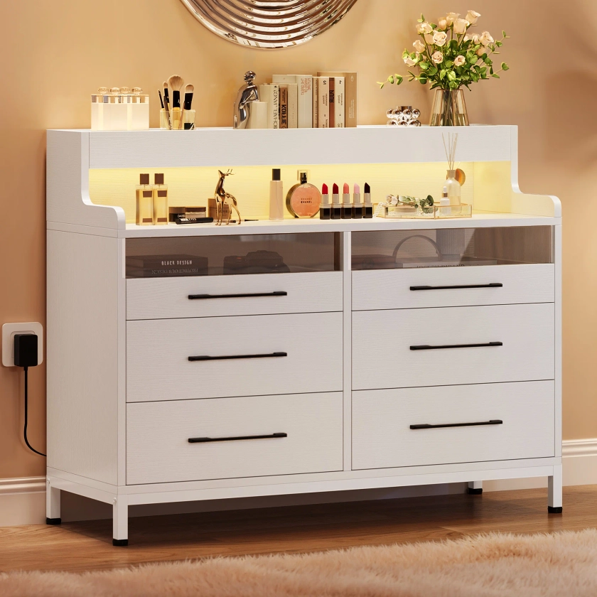 Brazoban 6 Drawers Accent Chest, Modern Dressers & Chests of Drawers with LED Light