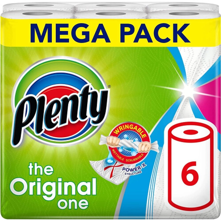 PLENTY Kitchen Towel, 6 White Rolls, 600 Sheets of Kitchen Roll, 2-Ply Tissue on OnBuy