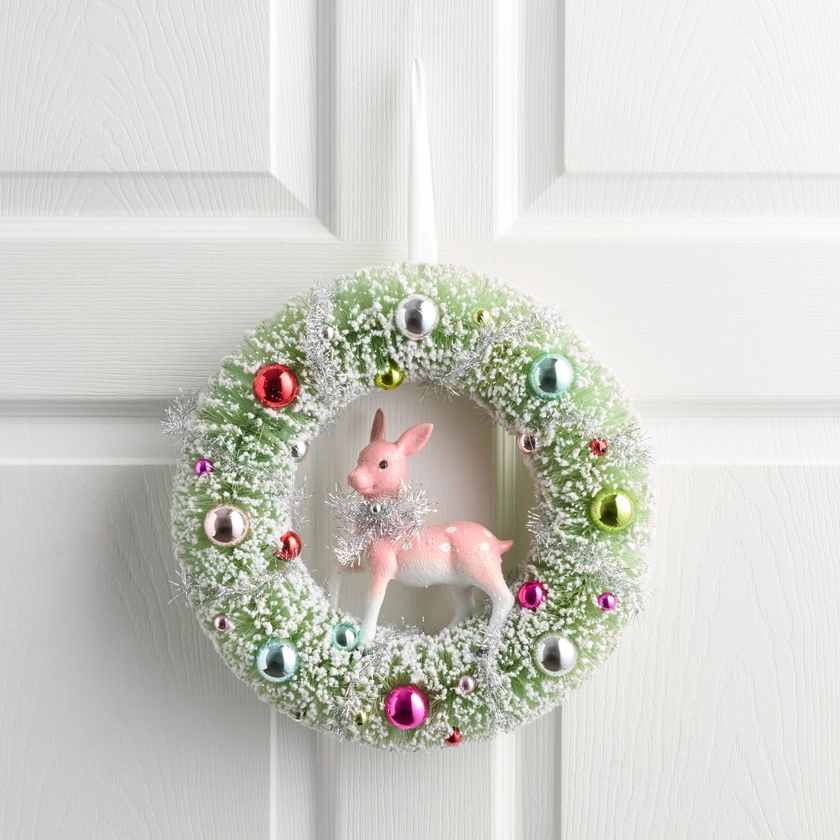 Snowy Bottlebrush Wreath with Deer - World Market