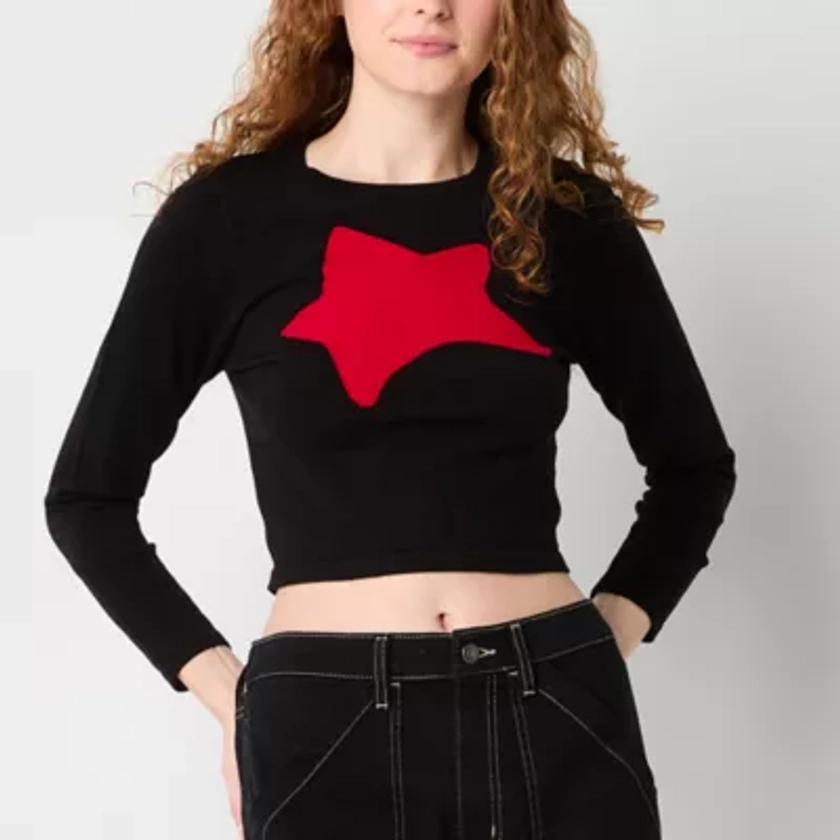 Forever 21 Juniors Star Womens Crew Neck Long Sleeve Star Pullover Sweater