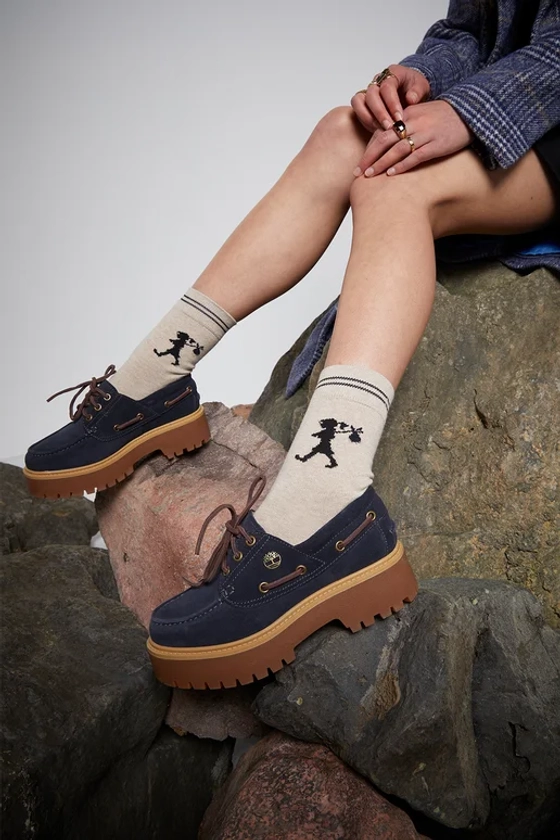 Timberland Stone Street 3-eye Lug Boat Shoe Dark Blue Suede | Karen Walker