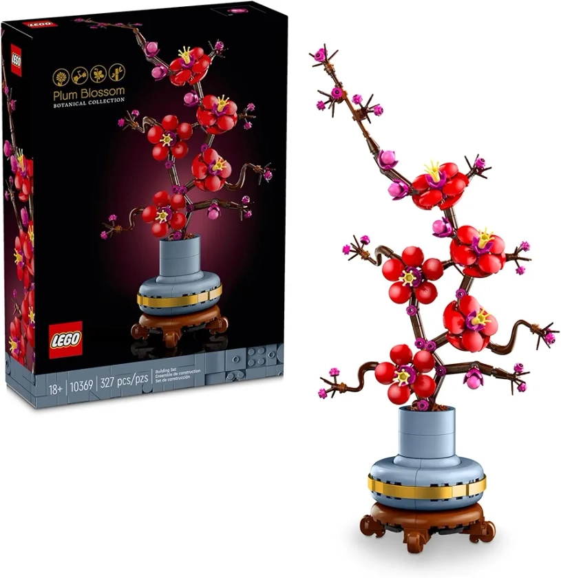 LEGO Icons Plum Blossom Flower Décor, Display, Zero Maintenance Plant Gift for Teens and Adults, Artificial Flower Home Décor, Office Décor, Botanical Collection Building Set, Relaxing Activity, 10369