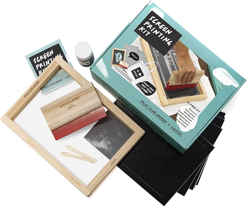 Luckies of London | Screen Printing Kit | Arts and Crafts for Adults | Screen Printing Art Supplies | Make Your Own Arts and Crafts for Kids | Craft Kit with Screen Printing Ink, Squeegee & Stencils