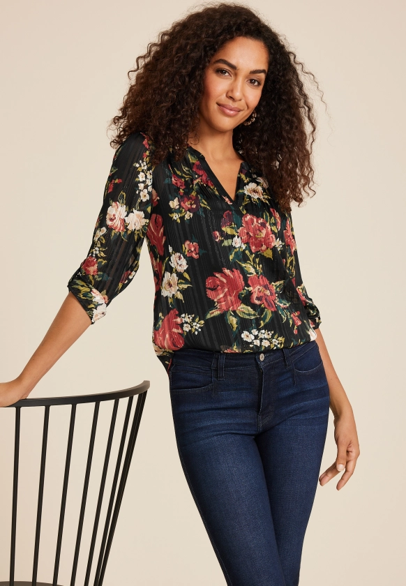 Atwood 3/4 Sleeve Popover Blouse