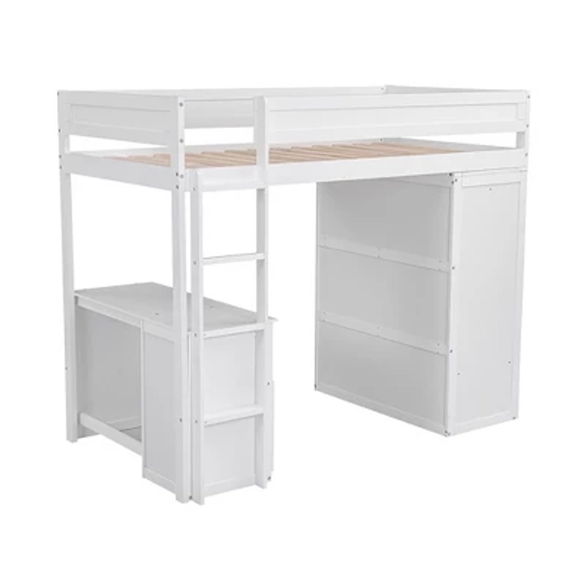 Twin Size Loft Bed With Desk Wardrobe Wooden Twin Loft Bed With Drawers Storage Cabinet For Girls Boys Teens Bedroom