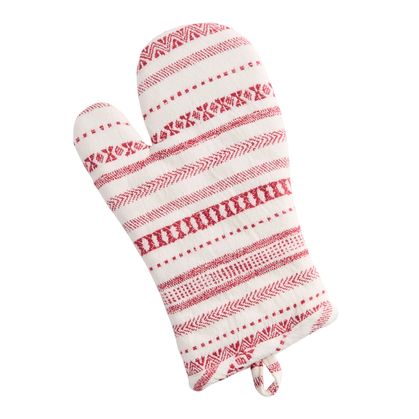 White and Red Fair Isle Jacquard Oven Mitt - World Market