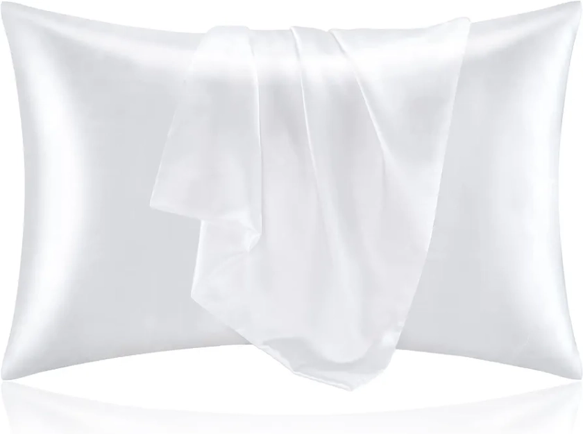 BEDELITE Satin Pillowcase for Hair and Skin, Super Soft and Cooling Similar to Silk Pillow Cases 2 Pack with Envelope Closure, Gift for Women Men(20"x26" Standard Size, White)