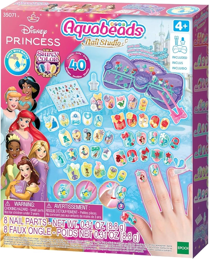 Aquabeads- Disney Princess Nail Studio-Le Coffret Princesses Loisir créatif et activité Manuelle pour Enfants de 4ans et+ -Manucure enfants-35071, 35071, Multicolor