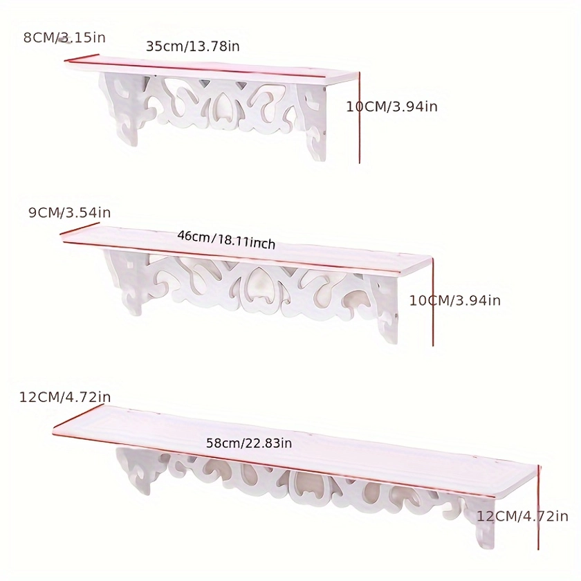 3pcs/set PVC Floating Shelves Set, No-Drill Wall Mounted Decorative Display Ledge, Vinyl Material, For TV Wall Decor And Storage