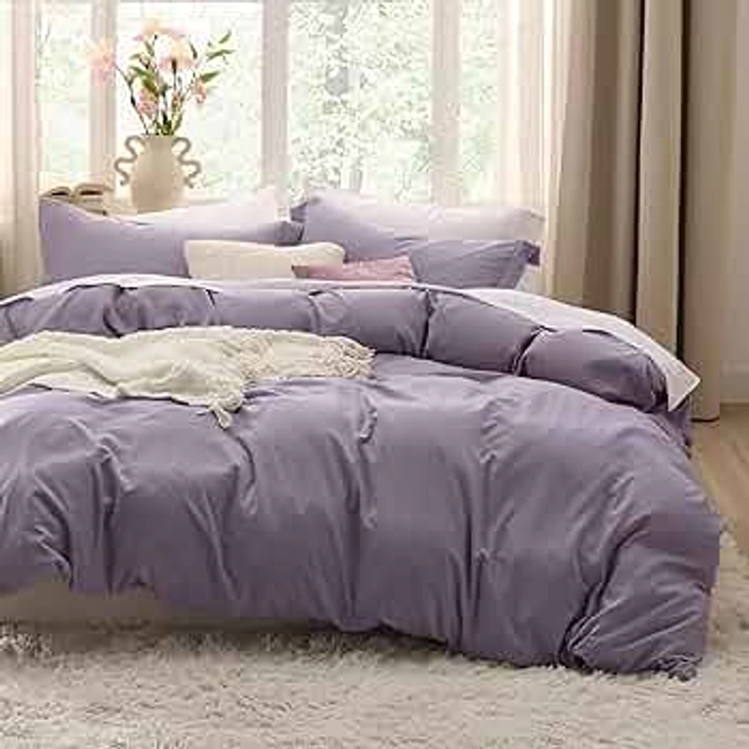 Bedsure Grayish Purple Duvet Cover Queen Size - Soft Prewashed Queen Duvet Cover Set, 3 Pieces, 1 Duvet Cover 90x90 Inches with Zipper Closure and 2 Pillow Shams, Comforter Not Included