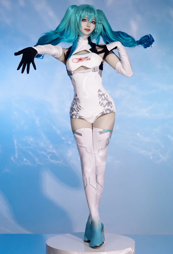 Vocal Cosplay Costume Racing Suit Sexy Dress and Panty with Gloves and Thigh Socks