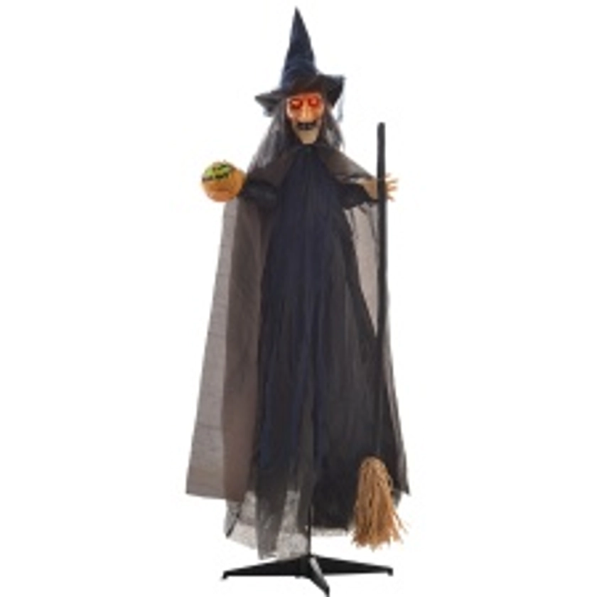 HOMCOM Halloween Witch with Broomstick Animatronic Prop