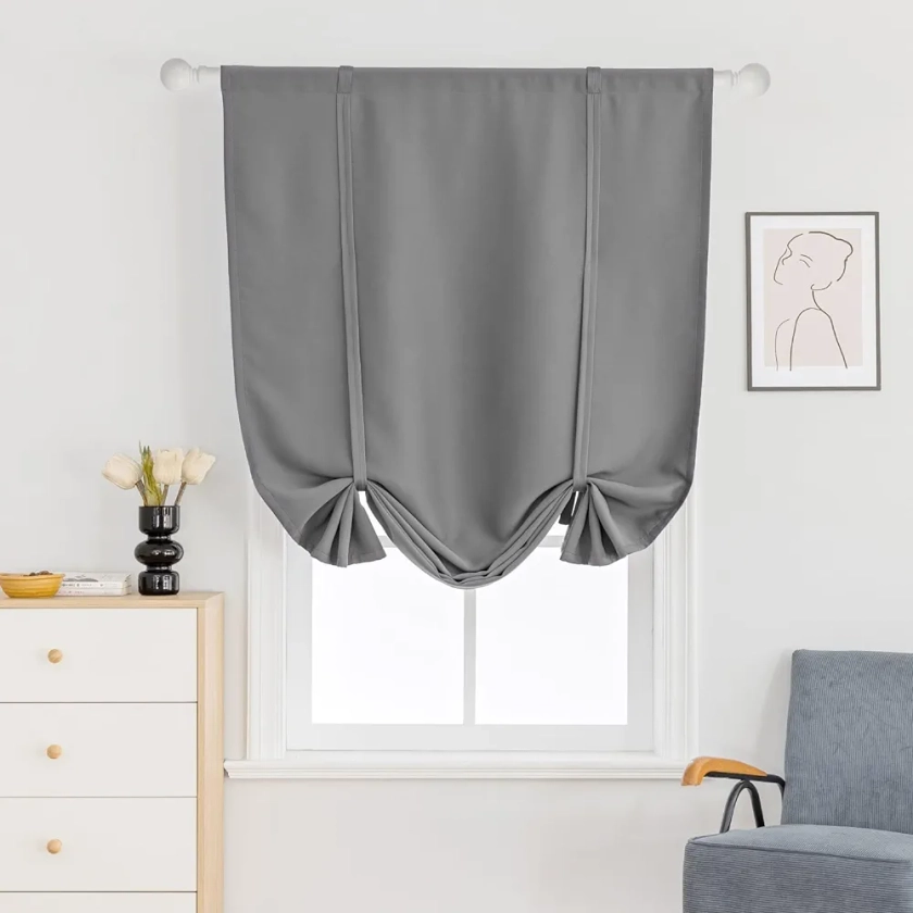 Thermal Insulated Short Curtains Room Darkening Window Shades Roman Curtains for Kitchen Windows Dark Tie Up Curtains for The Window Balloon Shades for Kitchen Windows, 31 x 47 Inch, Gray